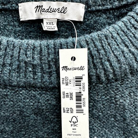 Madewell Embroidered Cross-Stitch Floral Pullover Sweater Oversize Green XXL NWT - Picture 3 of 6